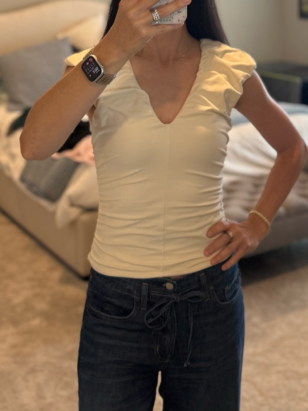 J. Crew Cream V-Neck Ruffle Cap Sleeve Camisole